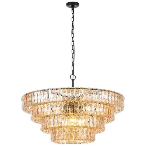 Dia 35.75 Inches Modern Amber Glass Chandelier for Foyer
