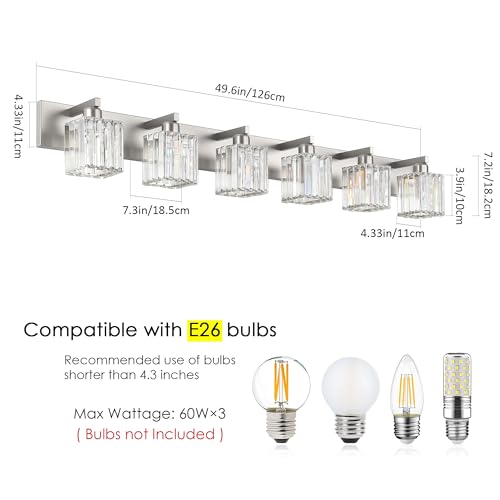 Brushed Nickel Bathroom Light Fixtures 6 Light Vanity Lighting Fixture Crystal Modern Bathroom Vanity Light