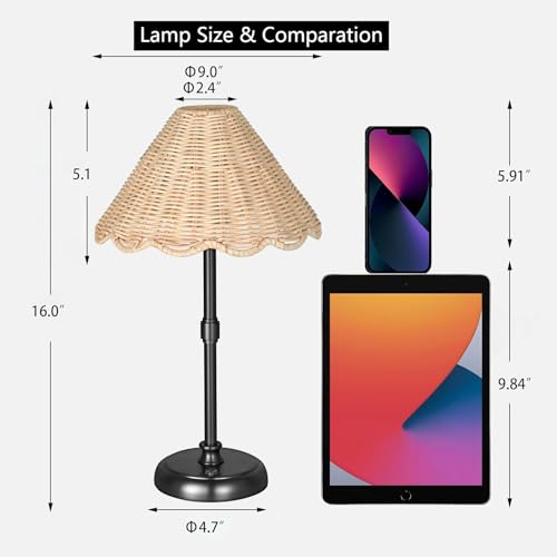 Cordless Boho Rattan Table Lamp Black