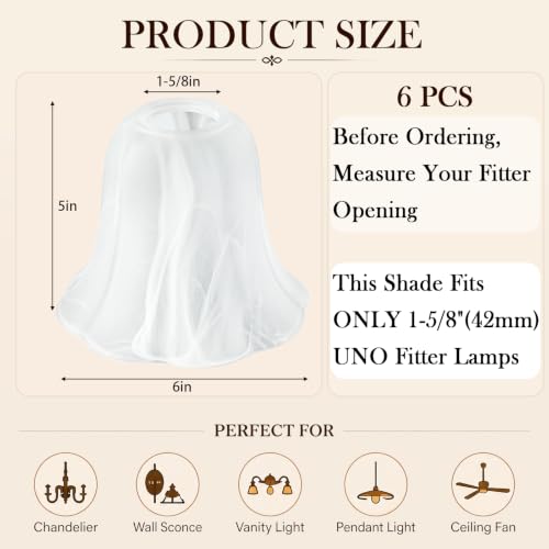 6 Pcs Marble Flower Bell Shaped Glass Lamp Shade Replacement (6 Count)