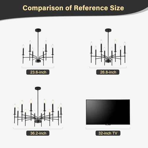 Black Chandelier,6 Light Farmhouse Dining Room Light Fixture,Small Candle Chandeliers for Dining Room Entryway Foyer Bedroom Kitchen Living Room (Bulbs Not Included)
