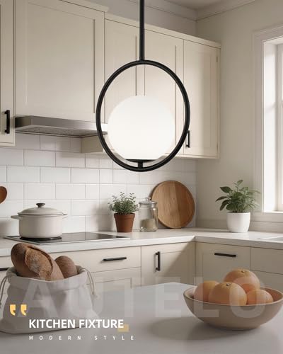 1 Light 10 Inch Matte Black Glass Pendant Lights Kitchen Island