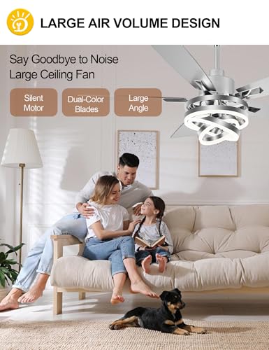 52" Modern Chandelier Ceiling Fans with Lights Silver