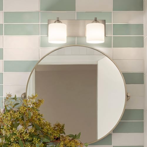 2 Light Brushed Nickel Bathroom Vanity Light with White Glass Shades
