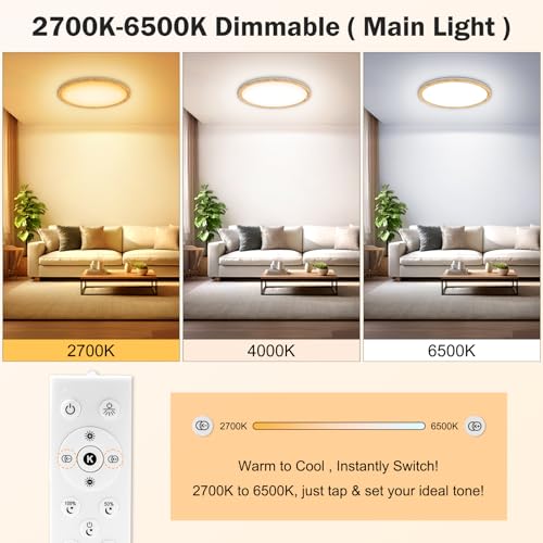 15Inch LED Flush Mount Ceiling Light with Remote Control
