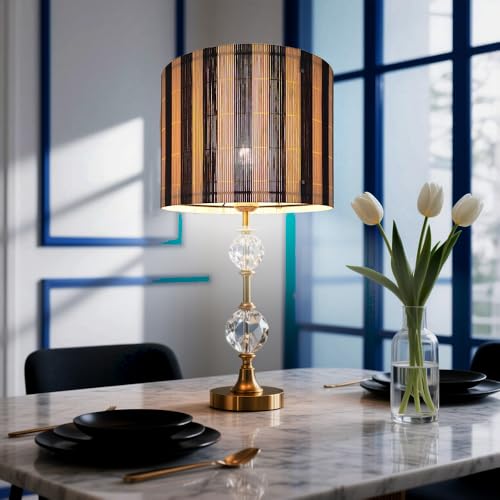 bamboo lamp shade modern decorative black stripe groovy unique Lamp Replacement Accessories E27 size 30x23cm