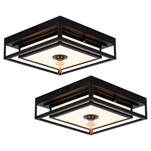 LED Motion Sensor Outdoor Ceiling Light Square Flush Mount Lighting 2 Pack (2 Count)