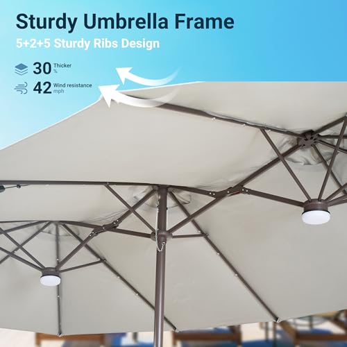 15 Ft Umbrella Outdoor Patio Solar Lights With Base