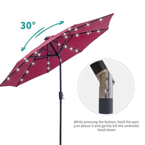 9FT Solar Patio Umbrella with 32 LED Lights