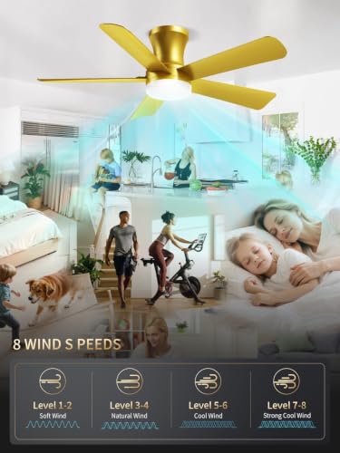 42 Inch Gold Low Profile Ceiling Fan with Light and Remote (Gold / 42 Inch)