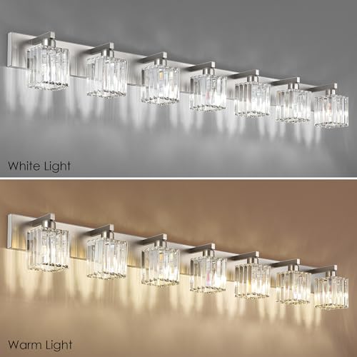 Brushed Nickel Bathroom Light Fixtures Crystal Vanity Lighting Fixture Modern Bathroom Vanity Light 7 Light