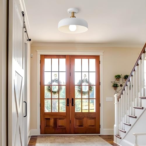 White and Gold Modern Semi Flush Mount Ceiling Light Fxiture 12.6 in