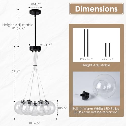 Modern Sputnik Chandeliers 7 Lights Clear Bubble Glass Chandelier Lighting