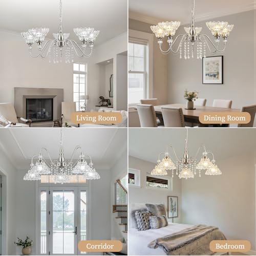 5 Light Chandelier in Brushed Nickel Finish with Flower (5-Light / Nickel)