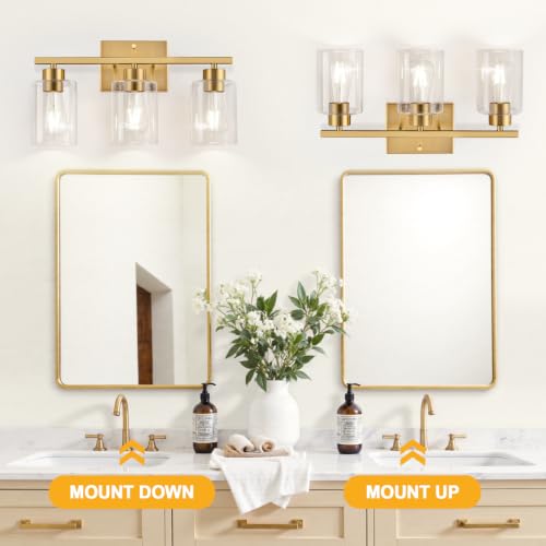 3 Light Brushed Gold Bathroom Vanity Light