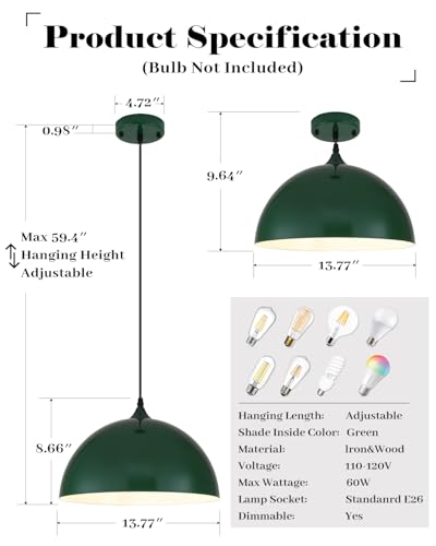 Green Pendant Lights Kitchen Island 2 Pack
