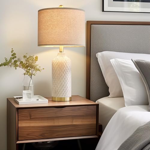 24.25" Table Lamps Set of 2 Modern White Ceramic Lamps Living Room Bedroom (2 Count)