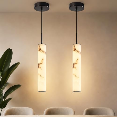 Black Natural Alabaster Long Tube Kitchen Island Pendant Lights (2 Count)