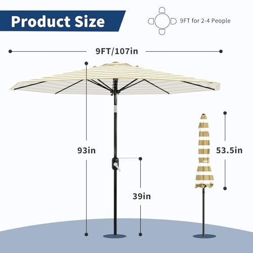 9FT Patio Umbrella 8 Sturdy Ribs Outdoor Table Umbrella