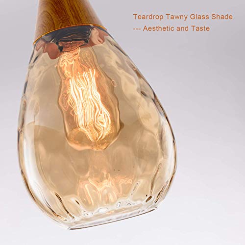 3 Packs Pendant Light with Teardrop Glass Adjustable Nylon Core (3 Count)
