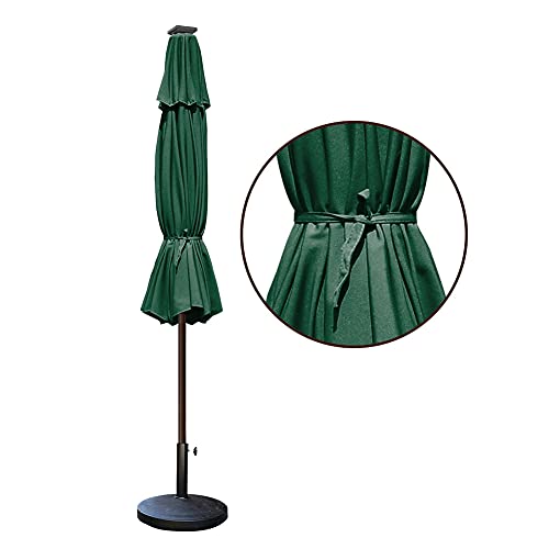 USA 10-Year-Non-Fading 9ft Market Patio Umbrella, Commercial Grade Table Sun Umbrella with 80 Solar LED Lights, Crank Open, Windproof & UPF 50+ UV Protection for Garden, Deck, Pool, Backyard, Forest Green