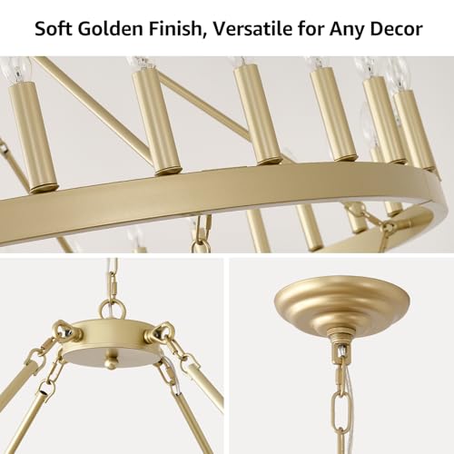 48" Gold Wagon Wheel Chandelier Foyer Chandeliers for High Ceilings