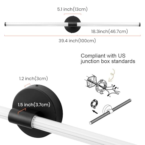 Bathroom Vanity Lights 39" Long LED Vanity Light Bar Black