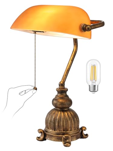 Retro Amber Glass Bankers Desk Lamp