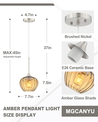2Pack Amber Glass Pendant Lights Kitchen Island with Brushed Nickel FInish (2 Count)