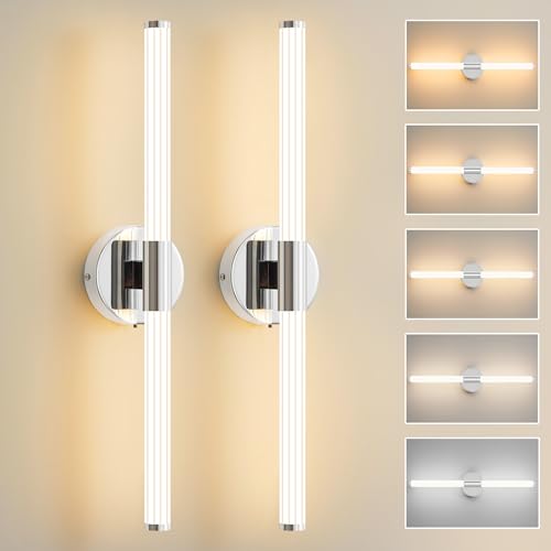 Wall Sconces Set of 2 Hardwired LED Vanity Light Chrome 23" (2 Count)