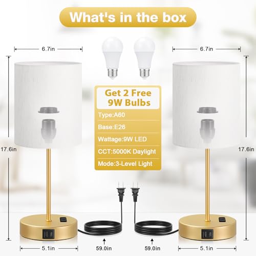 17.6" Gold Touch Lamps for Bedroom Set of 2 (2 Count)