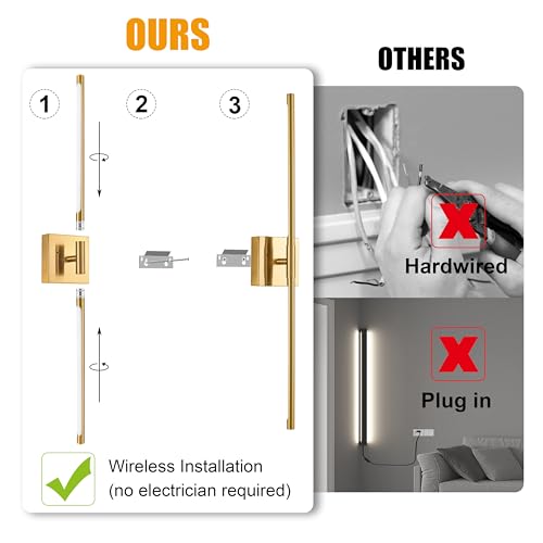 Gold Battery Operated Wall Sconces Set of 2 with Remote 24 Inch (2 Count)