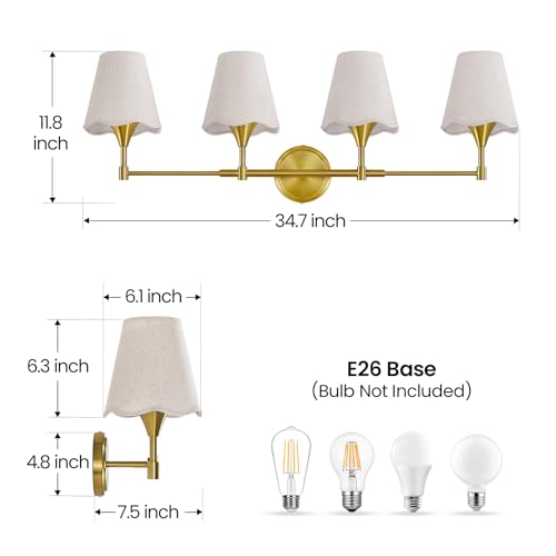 Gold Bathroom Vanity Light Fixtures (Brushed Gold / 4 LIGHT)
