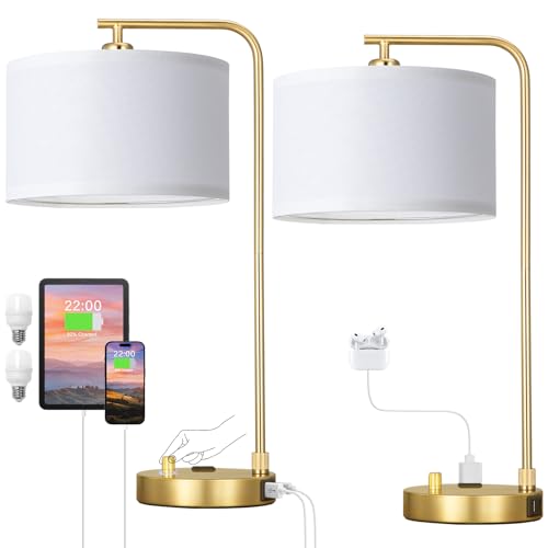 Gold Bedside Lamps Set of 2
