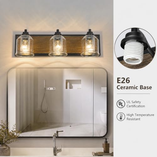 23" 3 Light Farmhouse Bathroom Vanity Light with Bubble Glass