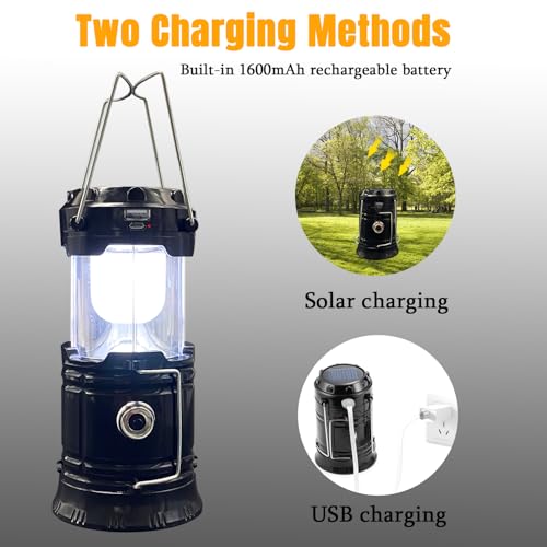 Collapsible Portable LED Camping Lantern XTAUTO Lightweight Waterproof Solar USB Rechargeable LED Flashlight Survival Kits for Indoor Outdoor Home Emergency Light Power Outages Hiking Hurricane 4 (4 Count)