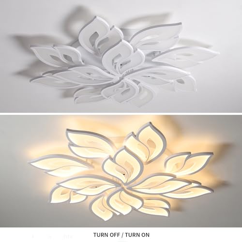 35.4" Flower Shaped Ceiling Light Dimmable Modern Ceiling Lamp Remote Control LED Lighting Fixture for Living Room Kitchen Dining Room