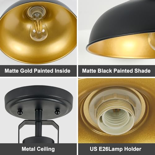 Metal Semi Flush Mount Light Fixture 11.4 inch Ceiling Light Black