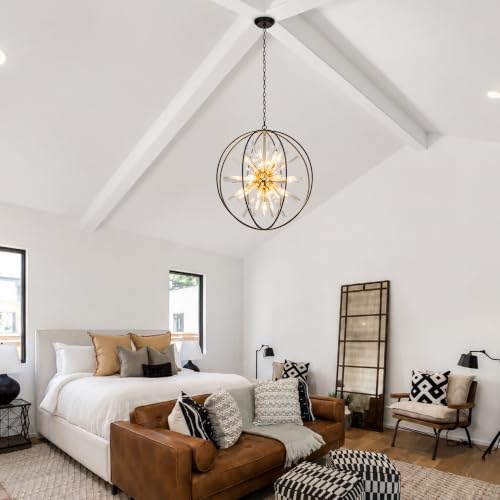 Modern Black and Gold Sputnik Chandelier for Living Room