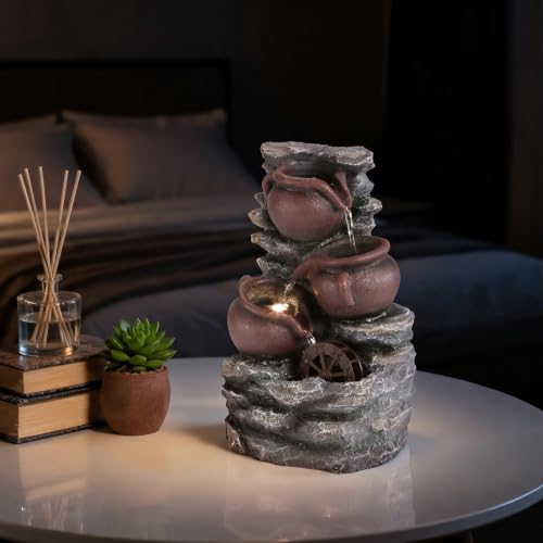 Water Fountain Tabletop Waterfall Fountains Indoor with LED