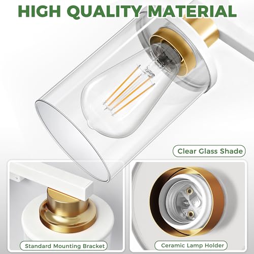 17 Inch 3 Light White Gold Bathroom Vanity Light