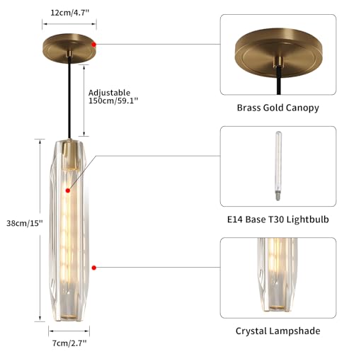 Lighting Modern Crystal Pendant Lights Kitchen Island Gold Pendant Light Bubble Glass Hanging Light Fixture Brushed Brass Ceiling Hanging Lighting Fixture for Dining Room Living Room