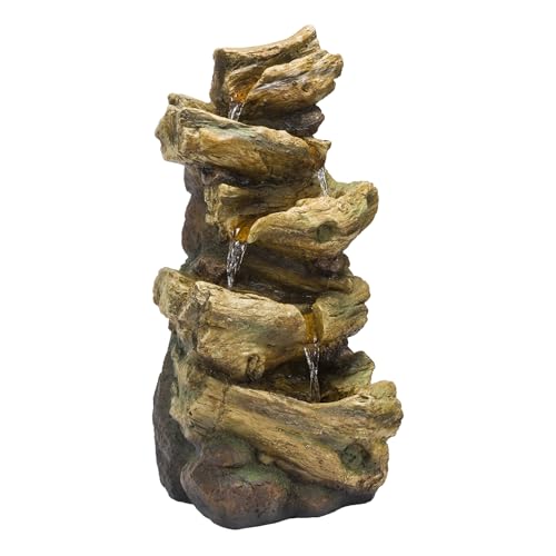 TZL226 Outdoor 4 Tier Log Tree Trunk Waterfall Floor Fountain with LED Lights