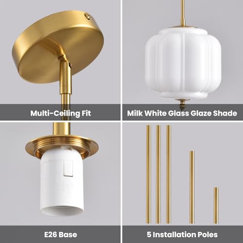 Vintage Milk Glass Pendant Lights 9.8 Inch Mid Century Modern Hanging Ceiling Light