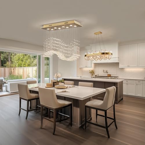 Rectangular Gold Crystal Chandelier for Dining Room