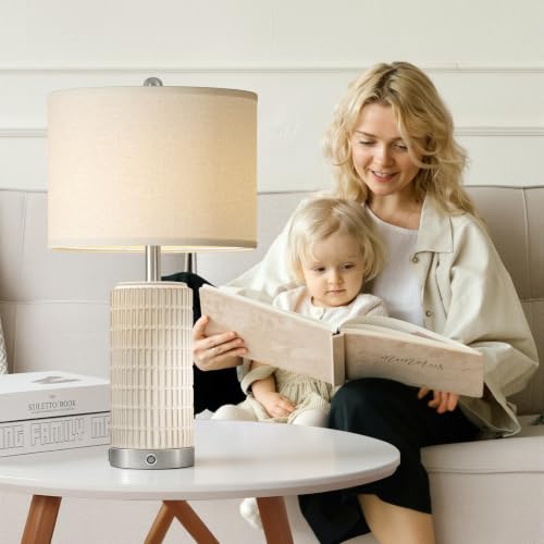 25" Ceramic Touch Table Lamp Set of 2 for Living Room and bedroom White (2 Count)