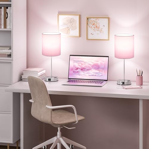 17.6" Pink Touch Lamps for Bedroom Set of 2 (2 Count)
