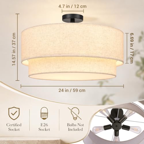 24 Inch Flush Mount Ceiling Light Black