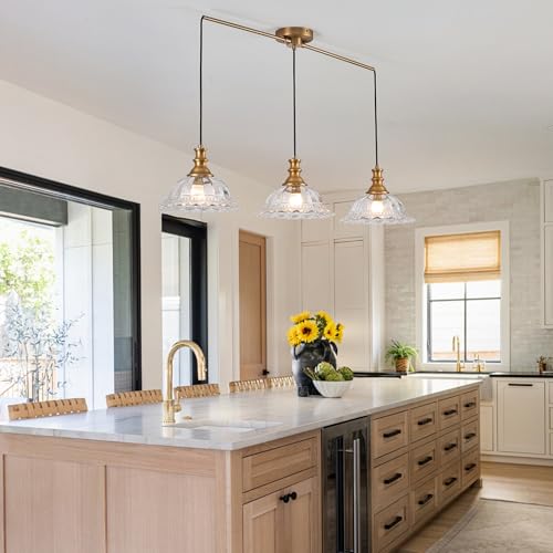 Vintage 3 Light Pendant Light Fixtures Modern Glass Hanging Lights with Adjustable Cord for Kitchen Island Dining Room Living Room Hallway (3 Count)