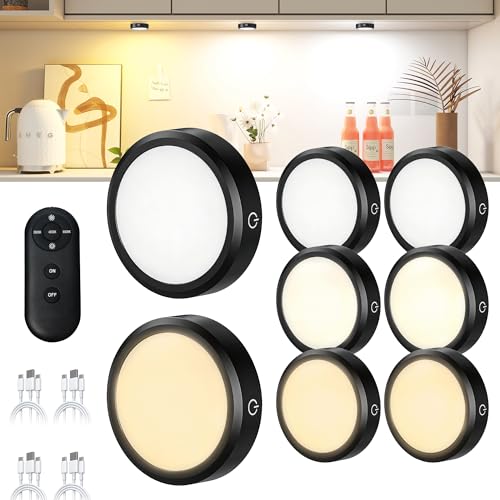Puck Lights with Remote Control Rechargeable (8 Count)